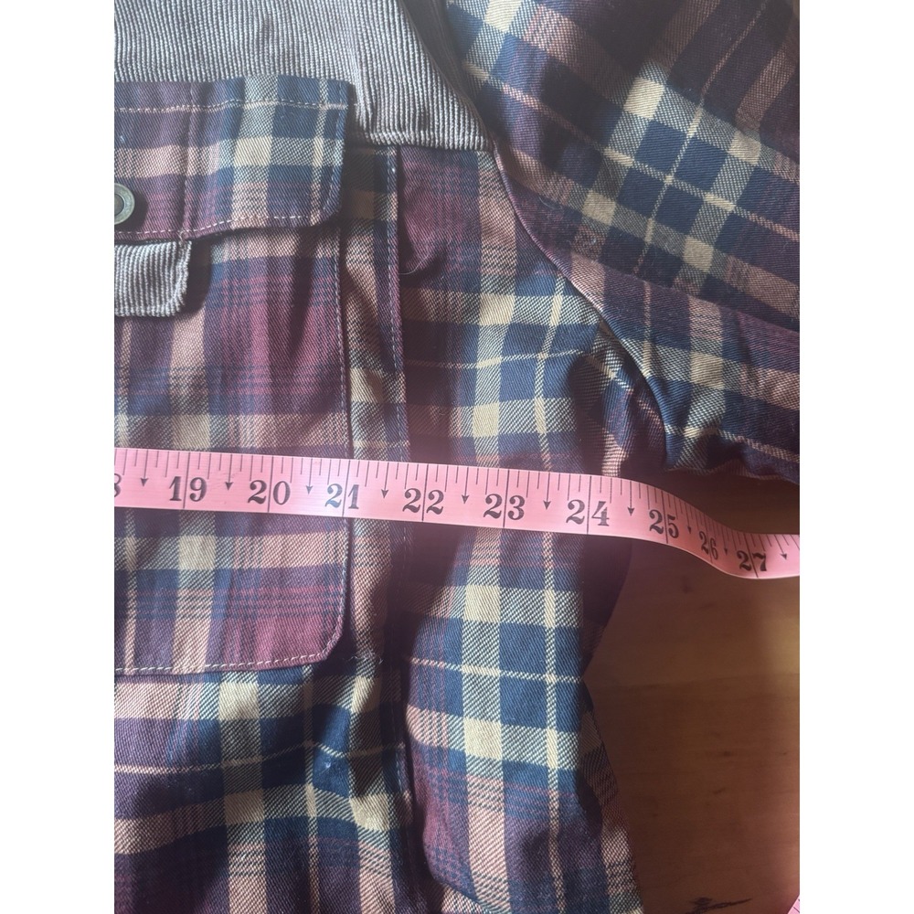 Men's XL Sherpa Lined Red Tartan Plaid Jacket Brown Corduroy Yoke & Placket - Picture 13 of 14